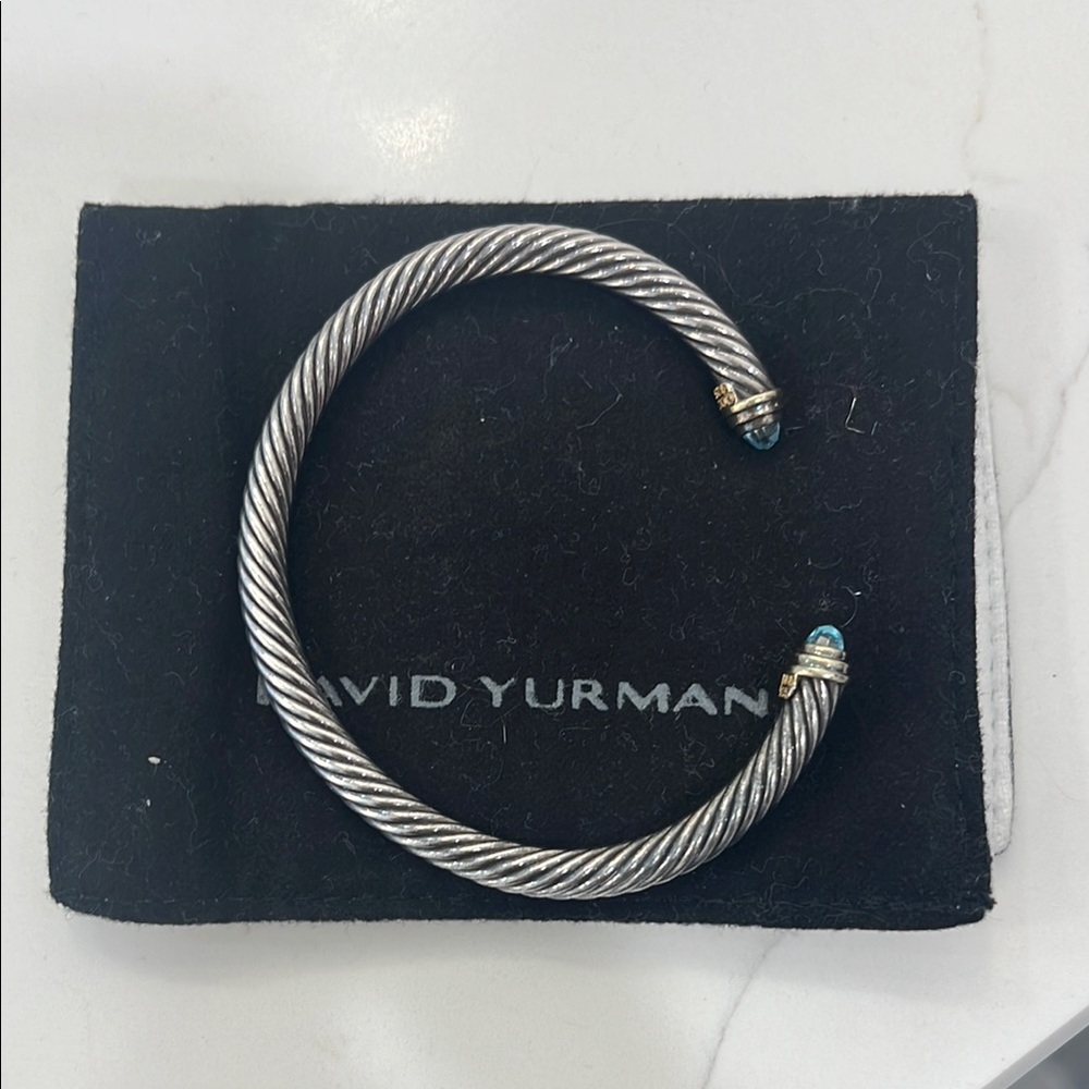 David Yurman Sterling Cable Cuff with Blue Gemstone Tips